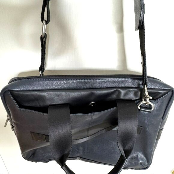 Robert Graham Midnight Blue/Black Leather Suerat Laptop Messenger Bag - Picture 7 of 15